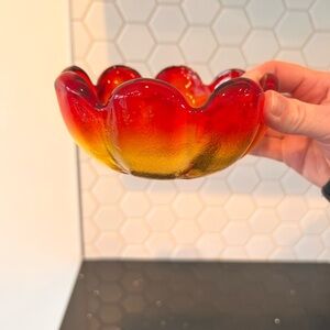Vintage Indiana Glass Amberina Vibrant Red and Orange Glass Bowl